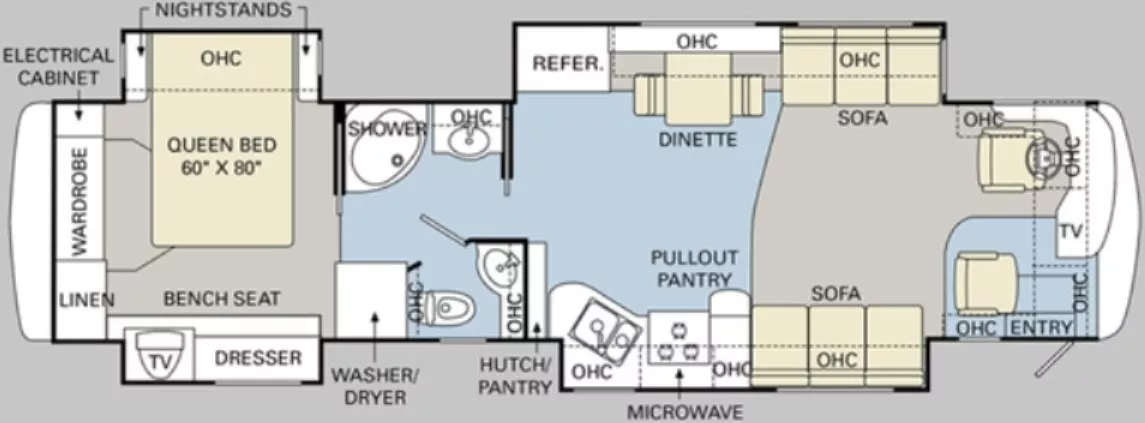 40' 2007 Monaco Knight 40PDQ 330hp Cummins w/4 Slides Floorplan