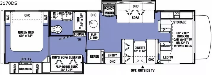 32' 2017 Forest River Sunseeker 3170DS w/2 Slides - Bunk House Floorplan