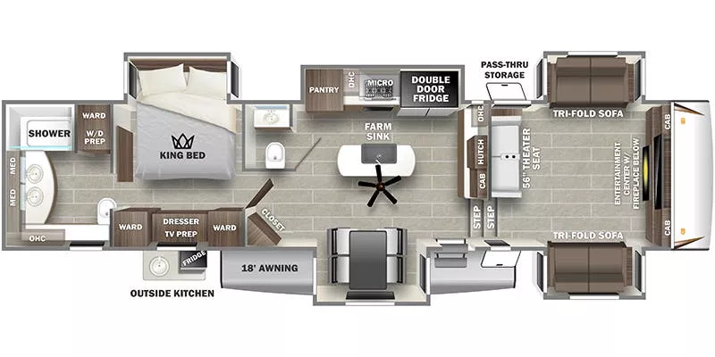 43' 2022 Forest River Sabre Cobalt 37FLH w/5 Slides Floorplan