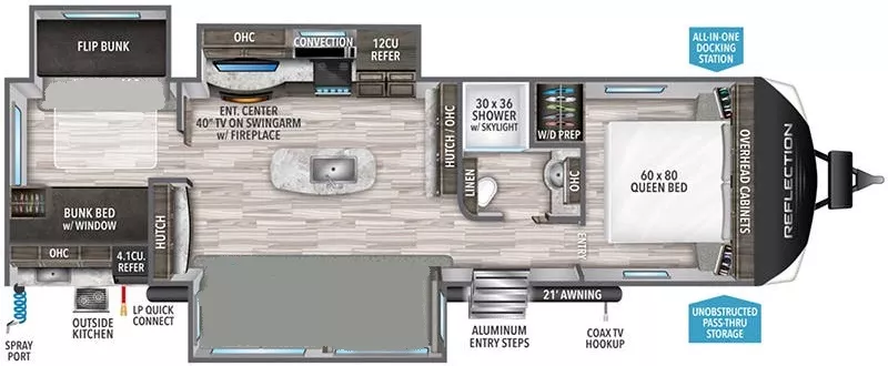 37' 2020 Grand Design Reflection 312BHTS w/3 Slides - Bunk House Floorplan