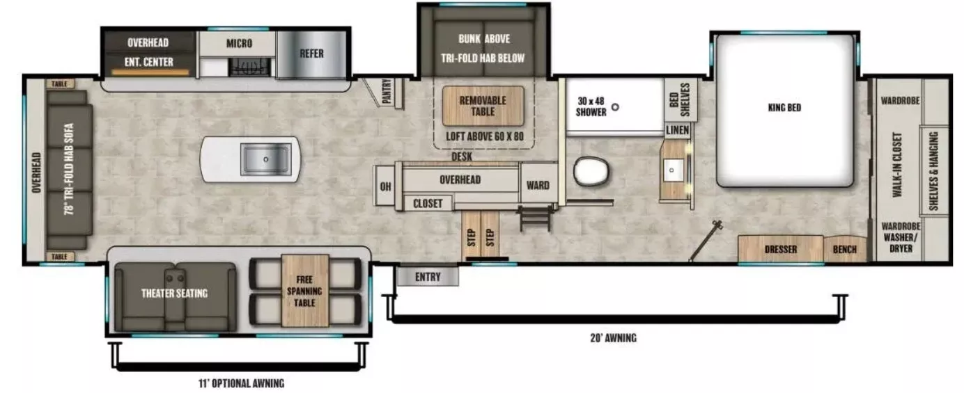 41' 2020 Forest River Brookstone 398MBL w/4 Slides - Bunk House Floorplan