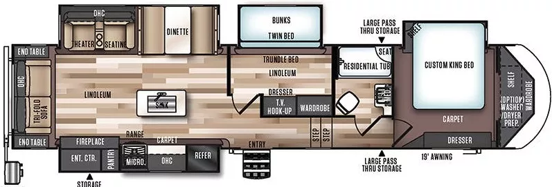 42' 2017 Forest River Salem Hemishere Lite 368RLBHK w/4 Slides - Bunk House Floorplan