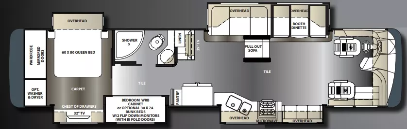 40' 2014 Forest River Berkshire 400BH 360hp Cummins w/4 Slides - Bunk House Floorplan