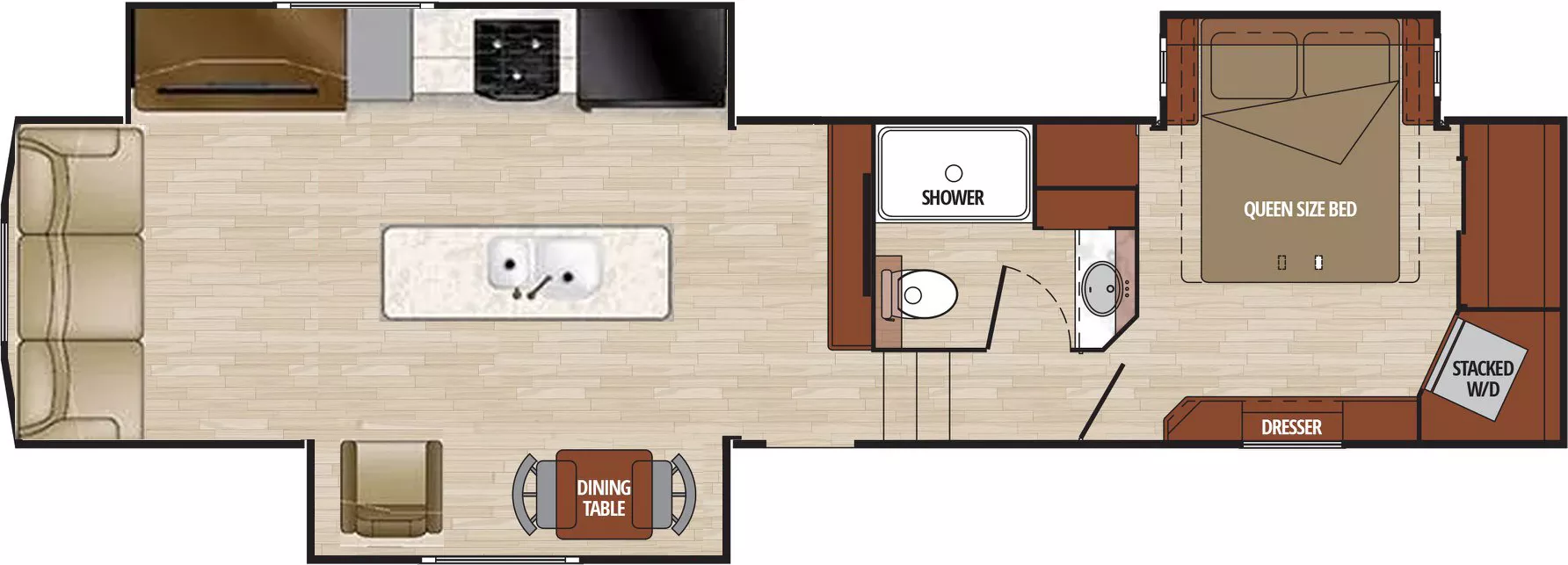 35' 2018 New Horizons Majestic 343S w/3 Slides & Generator Floorplan