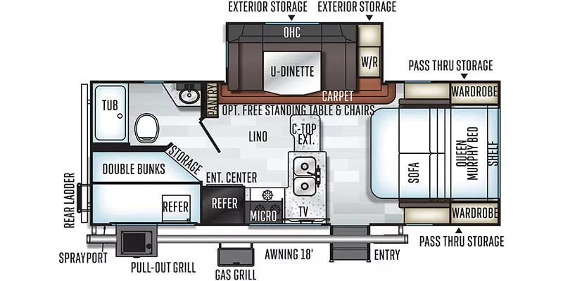 26' 2019 Forest River Flagstaff Micro Lite M-25BRDS w/Slide - Bunk House Floorplan