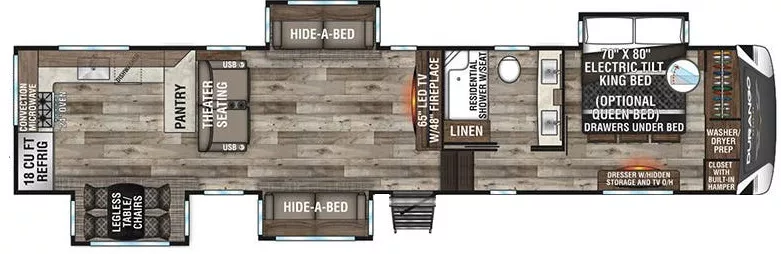 40' 2021 K-Z Durango Gold 391RKQ w/4 Slides Floorplan