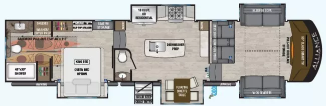 41' 2021 Alliance RV Paradigm 385FL w/5 Slides & Generator Floorplan