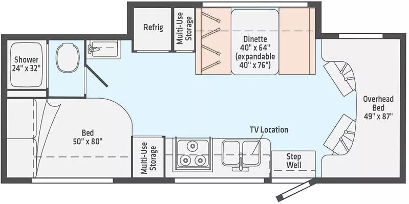 25' 2020 Winnebago Vita 24F w/Slide Floorplan