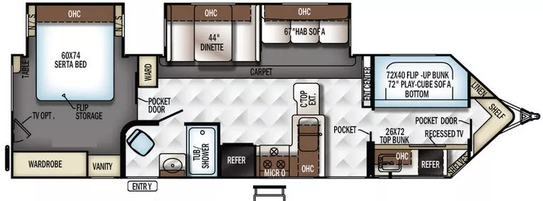 34' 2018 Forest River Flagstaff V-Lite 30WTBSK w/2 Slides - Bunk House Floorplan