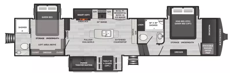 42' 2023 Keystone Montana High Country 381TB w/4 Slides Floorplan