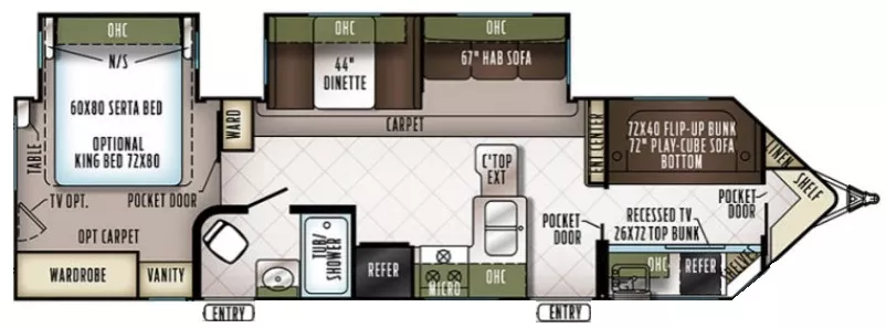 34' 2019 Forest River Flagstaff V-Lite 30WTBSV w/2 Slides - Bunk House Floorplan