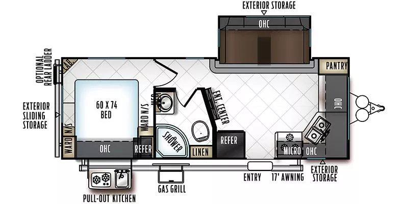 26' 2018 Forest River Flagstaff Micro Lite 25FKS w/Slide Floorplan