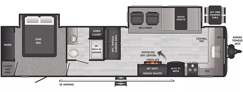 38' 2023 Keystone Hideout RV 34FKDS w/2 Slides Floorplan