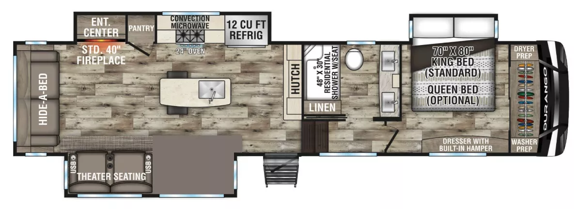 37' 2022 K-Z Durango 333RLT w/3 Slides Floorplan