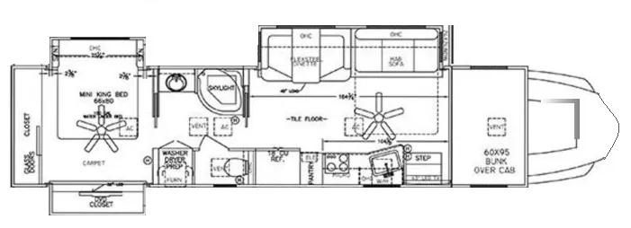 40' 2017 Renegade RV Renegade Custom Coach 3000 w/2 Slides Floorplan