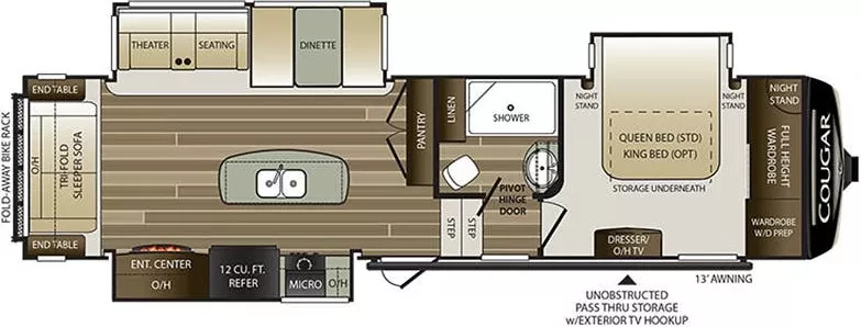 35' 2018 Keystone Cougar 310RLS w/3 Slides Floorplan