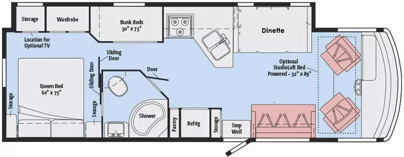 31' 2017 Winnebago Vista 31BE w/Slide - Bunk House Floorplan
