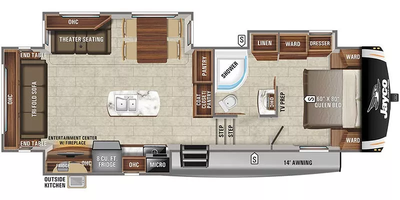 32' 2021 Jayco Eagle Ht 28.5 RSTS 5T w/3 Slides Floorplan