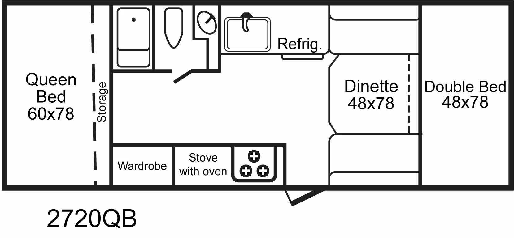 27' 2021 Trailmanor 2720QB Floorplan