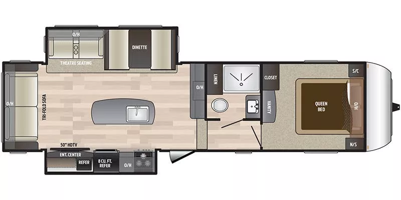 33' 2019 Keystone Hideout 299RLDS w/2 Slides Floorplan