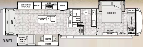 41' 2019 Forest River Cedar Creek Champagne 38EL w/3 Slides Floorplan
