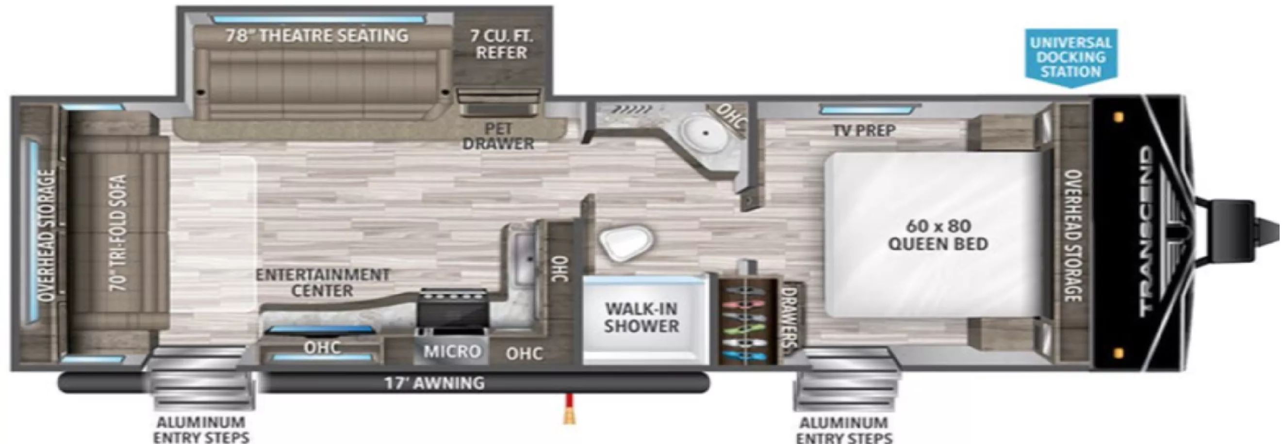 31' 2022 Grand Design Transcend 245 w/Slide Floorplan