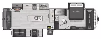 36' 2022 Keystone Avalanche 322RL w/3 Slides Floorplan