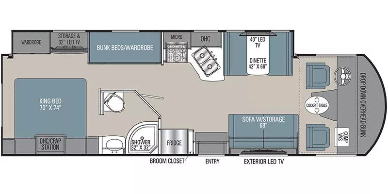 32' 2020 Coachmen Pursuit Series 31BHP w/Slide - Bunk House Floorplan