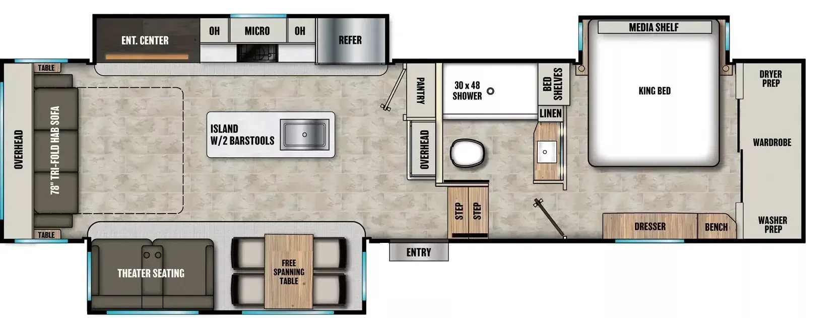 36' 2021 Forest River Coachmen Chaparral 336TSIK w/3 Slides Floorplan