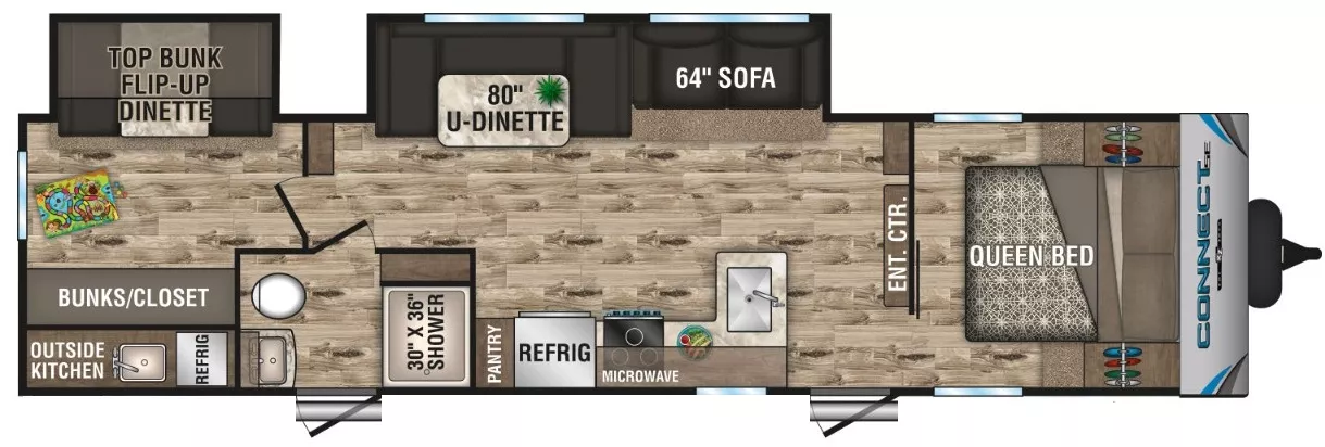 36' 2019 K-Z Connect SE 312BHKSE w/2 Slides - Bunk House Floorplan