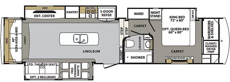 39' 2019 Forest River Cardinal Luxury 3850RLX w/3 Slides Floorplan