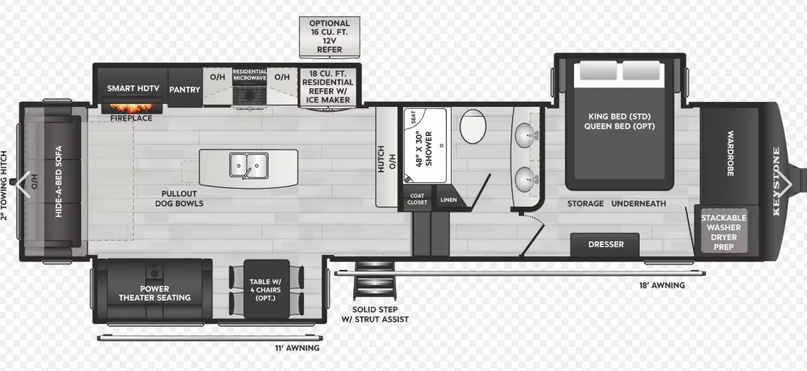 38' 2018 Keystone Montana High Country 331RL w/3 Slides Floorplan