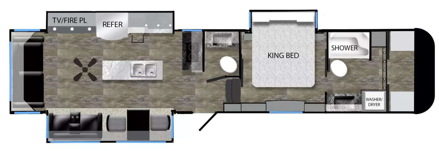 40' 2022 Luxury by Design Elite 39FB w/2 Slides & Generator Floorplan