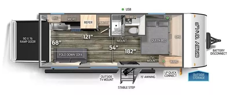 23' 2022 Forest River Cherokee Grey Wolf 18RR - Toy Hauler Floorplan
