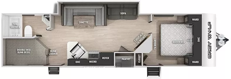 33' 2022 Forest River Grey Wolf 27DBH w/Slide - Bunk House Floorplan