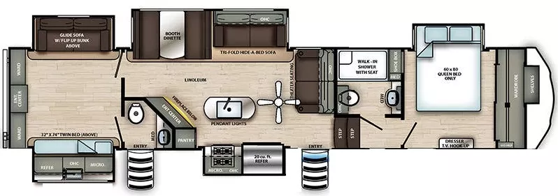 41' 2021 Forest River Sandpiper 384QBOK w/5 Slides - Bunk House Floorplan