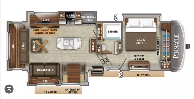 36' 2021 Jayco Pinnacle 32RLTS w/3 Slides Floorplan