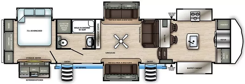 44' 2020 Forest River Sierra 38FKOK w/6 Slides Floorplan