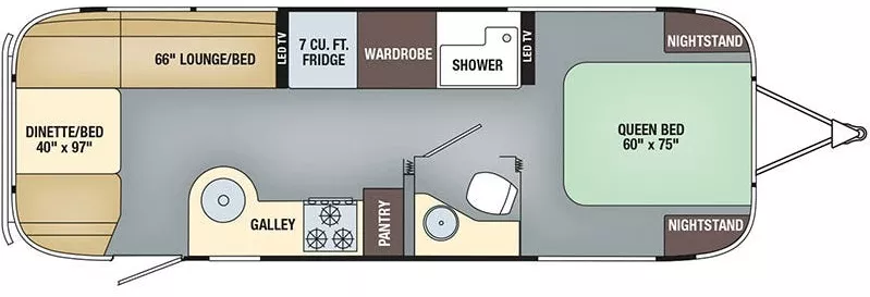 27' 2018 Airstream Flying Cloud 27FB QUEEN Floorplan