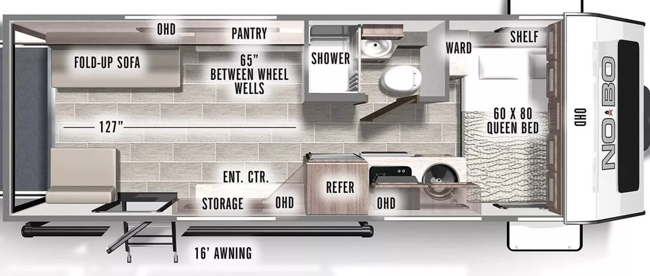 25' 2021 Forest River No Boundries 19 19.1 - Toy Hauler Floorplan