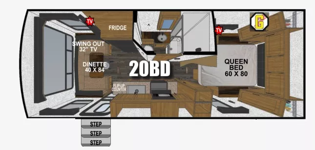 25' 2023 Outdoors RV Backcountry 20BD w/Generator Floorplan