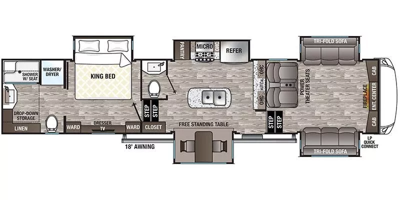 40' 2020 Forest River Cedar Creek Silverback 37FLB w/5 Slides Floorplan