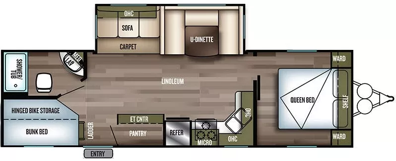 32' 2018 Forest River Wildwood 27DBK w/Slide - Bunk House Floorplan