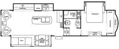 37' 2015 Forest River Cedar Creek Hathaway 34RL w/3 Slides Floorplan