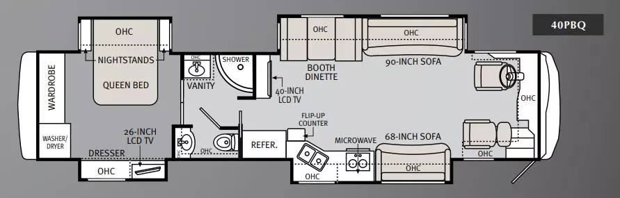 41' 2011 Holiday Rambler Ambassador 40PBQ 350hp Maxxforce w/4 Slides Floorplan