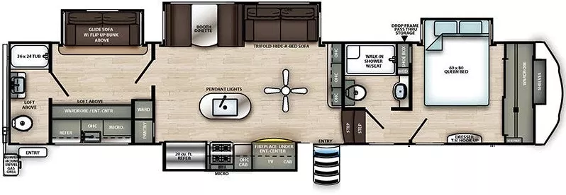 42' 2021 Forest River Sierra 383RBLOK w/4 Slides - Bunk House Floorplan