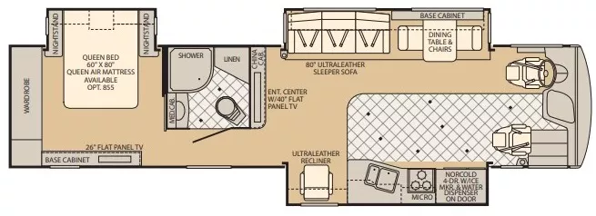 41' 2009 Fleetwood American Allegiance 40X 400hp Cummins w/3 Slides Floorplan