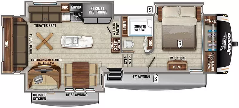 37' 2021 Jayco Eagle 317RLOK w/3 Slides Floorplan