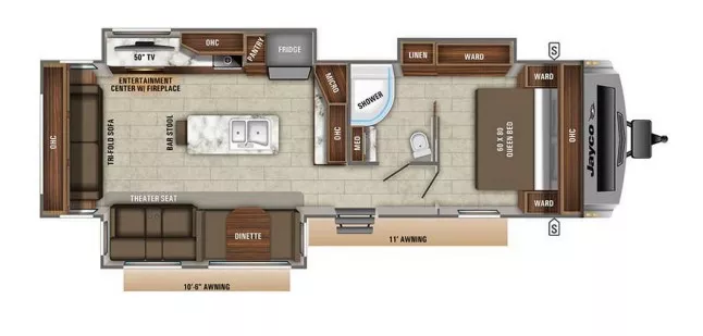 37' 2020 Jayco White Hawk 32RL w/3 Slides Floorplan