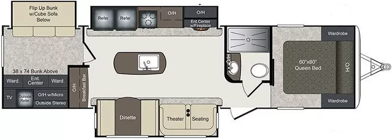 38' 2018 Keystone Laredo 332BH w/2 Slides - Bunk House Floorplan